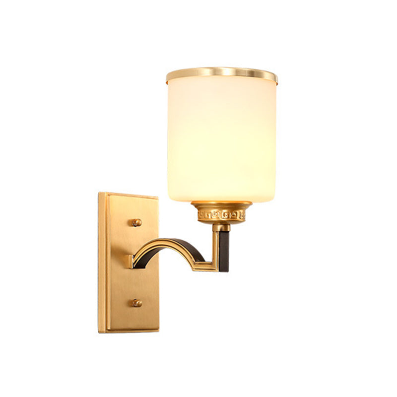 Cylindrical Milk Glass Wall Light Fixture Traditional Style 1/2-Light Living Room Sconce Lighting in Gold Clearhalo 'Wall Lamps & Sconces' 'Wall Lights' Lighting' 276334