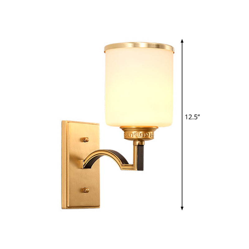 Cylindrical Milk Glass Wall Light Fixture Traditional Style 1/2-Light Living Room Sconce Lighting in Gold Clearhalo 'Wall Lamps & Sconces' 'Wall Lights' Lighting' 276335