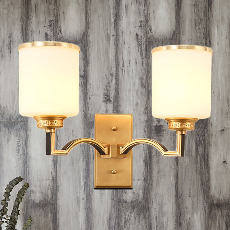 Cylindrical Milk Glass Wall Light Fixture Traditional Style 1/2-Light Living Room Sconce Lighting in Gold 2.0 Gold Clearhalo 'Wall Lamps & Sconces' 'Wall Lights' Lighting' 276337