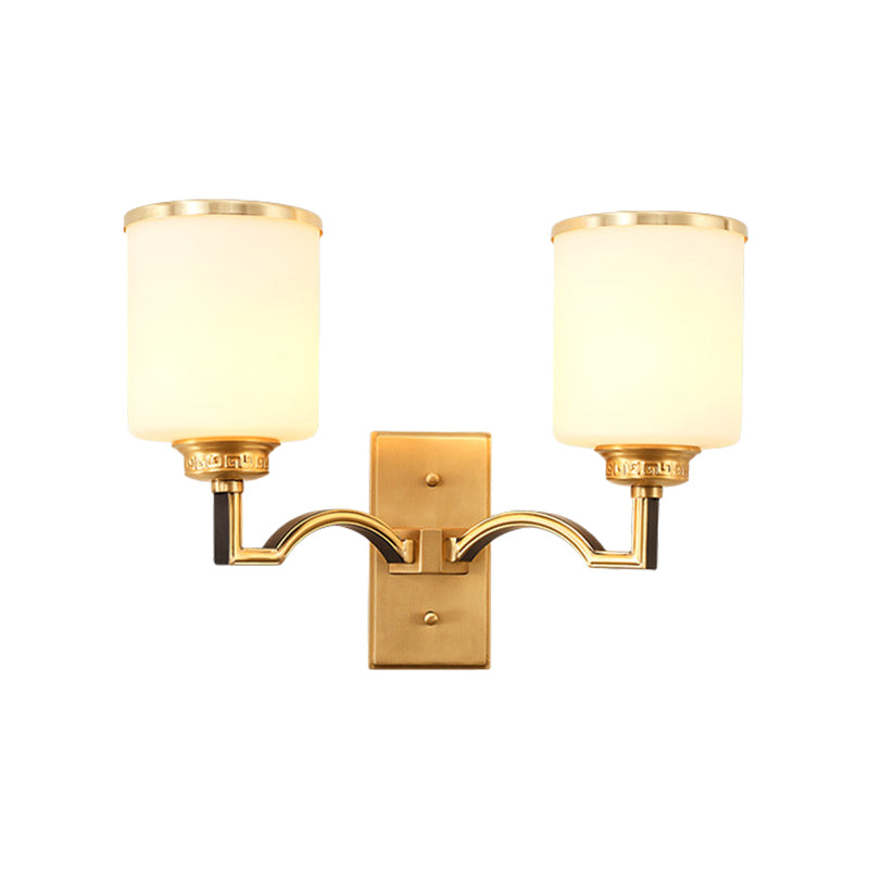 Cylindrical Milk Glass Wall Light Fixture Traditional Style 1/2-Light Living Room Sconce Lighting in Gold Clearhalo 'Wall Lamps & Sconces' 'Wall Lights' Lighting' 276340