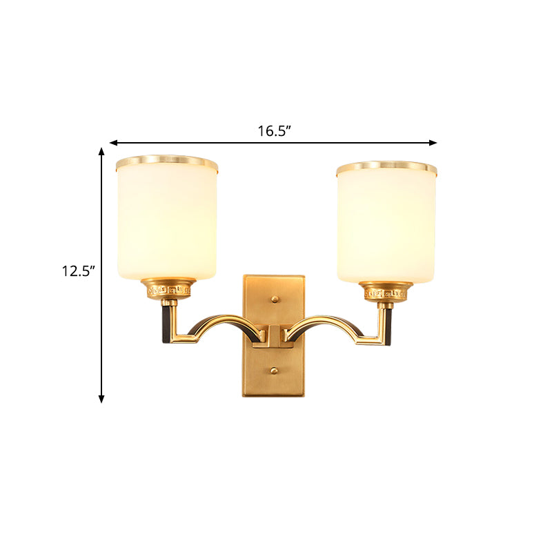 Cylindrical Milk Glass Wall Light Fixture Traditional Style 1/2-Light Living Room Sconce Lighting in Gold Clearhalo 'Wall Lamps & Sconces' 'Wall Lights' Lighting' 276341