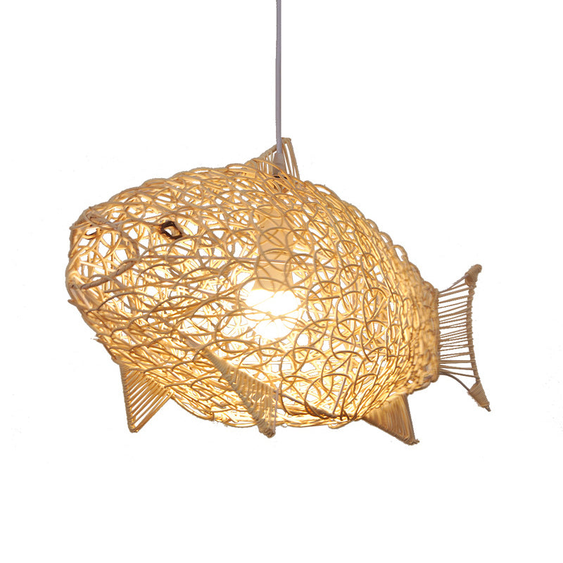 Wood Fish Pendant Lighting Tradition Bamboo 1 Bulb Hanging Lamp Kit for Restaurant Clearhalo 'Ceiling Lights' 'Modern Pendants' 'Modern' 'Pendant Lights' 'Pendants' Lighting' 276346