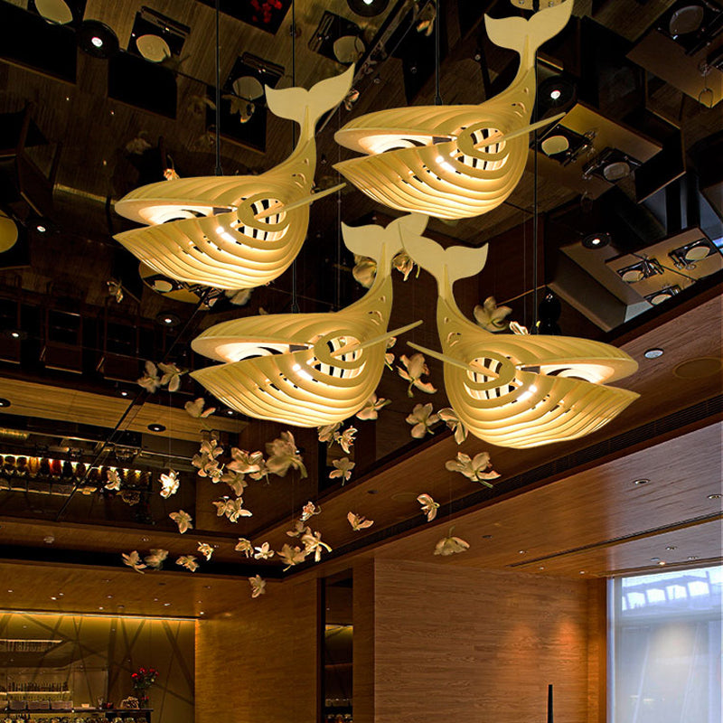 Whale Suspension Pendant Contemporary Wood 1 Bulb Beige Hanging Light Kit for Stairway Clearhalo 'Ceiling Lights' 'Modern Pendants' 'Modern' 'Pendant Lights' 'Pendants' Lighting' 276350