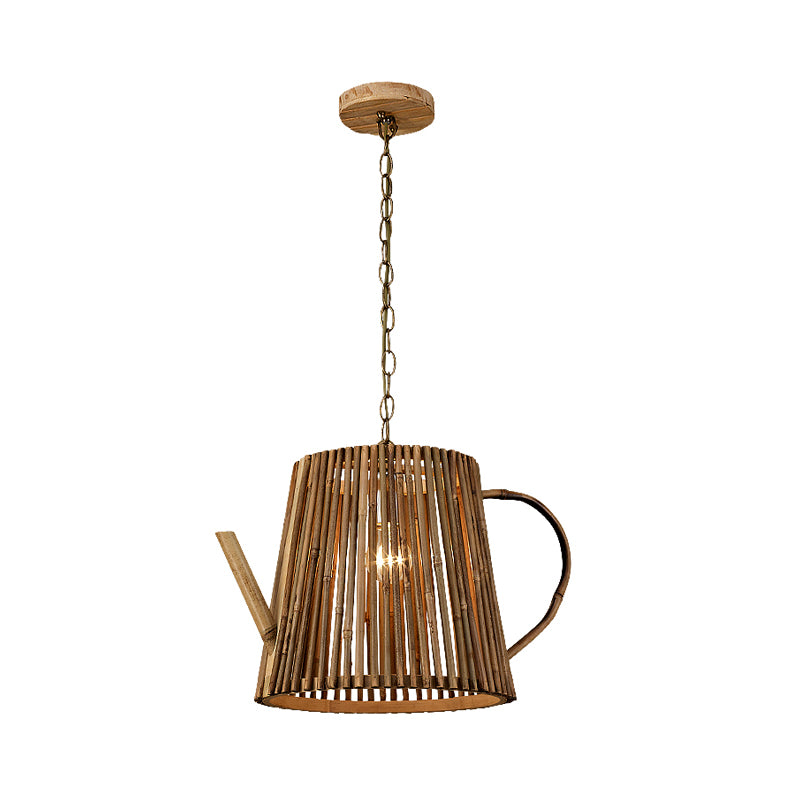 Teapot Pendant Lighting Tradition Bamboo 1 Bulb Wood Hanging Lamp Kit with Adjustable Metal Chain Clearhalo 'Ceiling Lights' 'Modern Pendants' 'Modern' 'Pendant Lights' 'Pendants' Lighting' 276369