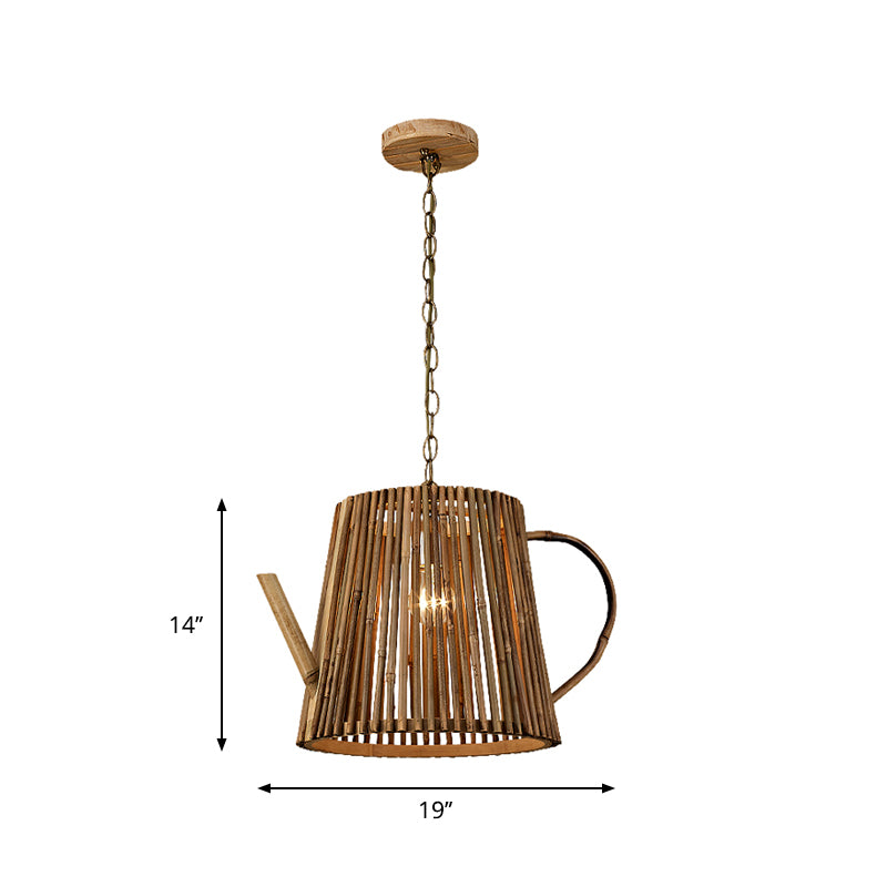 Teapot Pendant Lighting Tradition Bamboo 1 Bulb Wood Hanging Lamp Kit with Adjustable Metal Chain Clearhalo 'Ceiling Lights' 'Modern Pendants' 'Modern' 'Pendant Lights' 'Pendants' Lighting' 276370