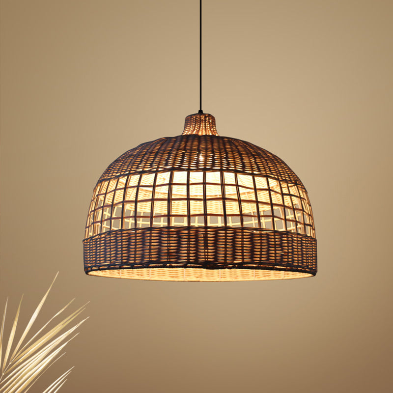 Modernist 1 Bulb Pendant Lighting Wood Bowl Hanging Light Fixture with Bamboo Shade Clearhalo 'Ceiling Lights' 'Modern Pendants' 'Modern' 'Pendant Lights' 'Pendants' Lighting' 276383