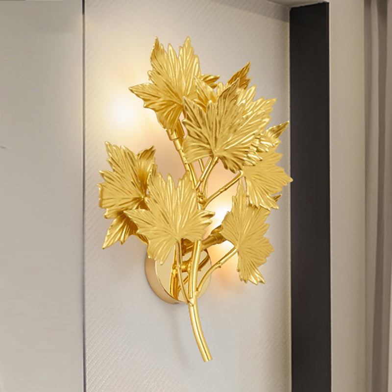 Aluminum Gold Wall Light Fixture Maple Leaf 2/10 Lights Traditional Style Wall Mounted Light for Living Room Clearhalo 'Wall Lamps & Sconces' 'Wall Lights' Lighting' 276412