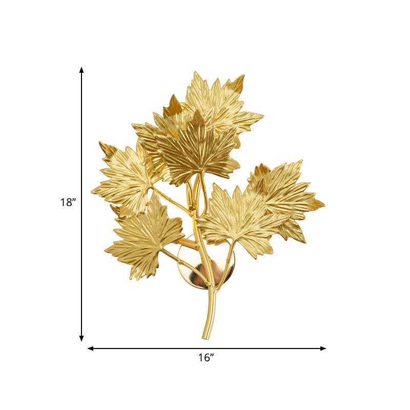 Aluminum Gold Wall Light Fixture Maple Leaf 2/10 Lights Traditional Style Wall Mounted Light for Living Room Clearhalo 'Wall Lamps & Sconces' 'Wall Lights' Lighting' 276415