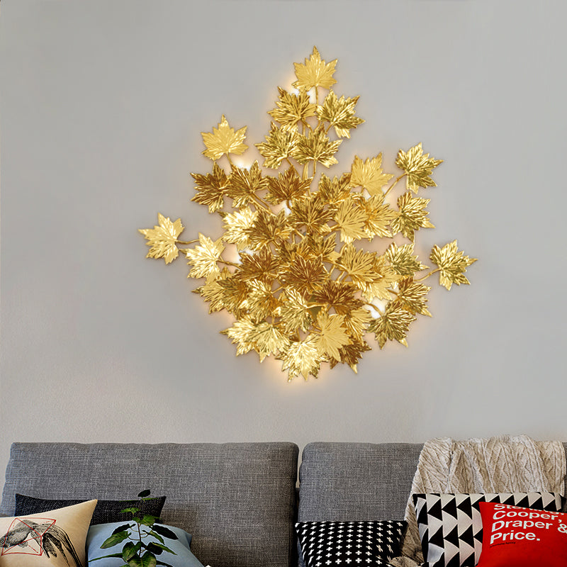 Aluminum Gold Wall Light Fixture Maple Leaf 2/10 Lights Traditional Style Wall Mounted Light for Living Room Clearhalo 'Wall Lamps & Sconces' 'Wall Lights' Lighting' 276417