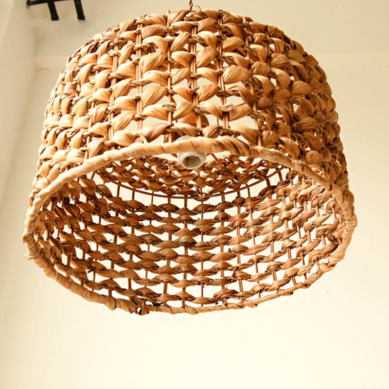 Brown Drum Pendant Lighting Traditionary Rattan 1 Bulb Hanging Lamp Kit for Dining Room Clearhalo 'Ceiling Lights' 'Modern Pendants' 'Modern' 'Pendant Lights' 'Pendants' Lighting' 276439