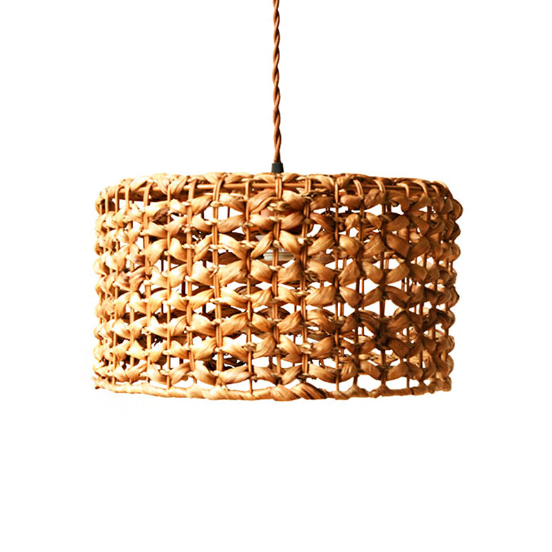 Brown Drum Pendant Lighting Traditionary Rattan 1 Bulb Hanging Lamp Kit for Dining Room Clearhalo 'Ceiling Lights' 'Modern Pendants' 'Modern' 'Pendant Lights' 'Pendants' Lighting' 276441