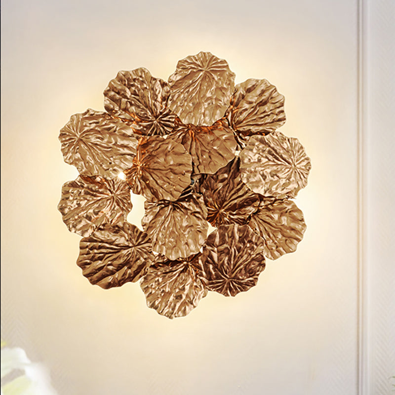 Leaf Shape Hallway Sconce Light Fixture Modern Stylish Aluminum 4 Bulbs Dark Coffee/Gold Wall Mount Light, 16"/17" W Dark Coffee 17" Clearhalo 'Wall Lamps & Sconces' 'Wall Lights' Lighting' 276460