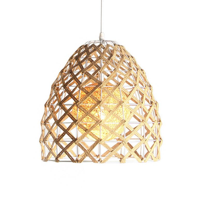 1 Bulb Tearoom Ceiling Light Asian Wood Pendant Light Fixture with Oval/Semicircle/House Bamboo Shade Clearhalo 'Ceiling Lights' 'Modern Pendants' 'Modern' 'Pendant Lights' 'Pendants' Lighting' 276473