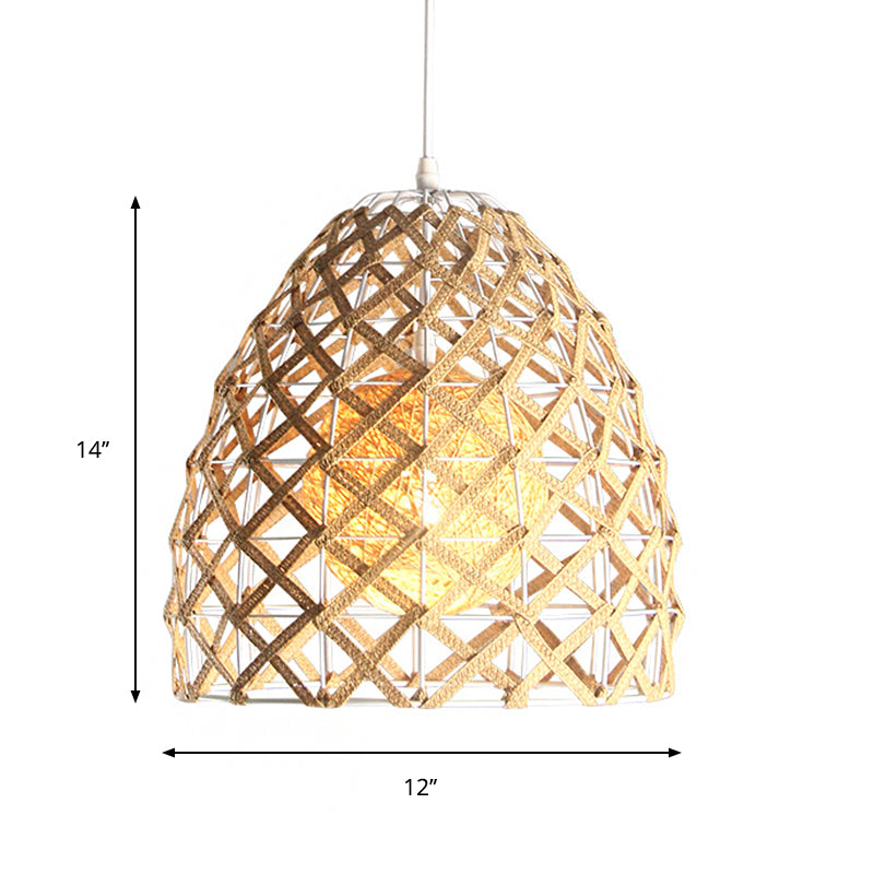 1 Bulb Tearoom Ceiling Light Asian Wood Pendant Light Fixture with Oval/Semicircle/House Bamboo Shade Clearhalo 'Ceiling Lights' 'Modern Pendants' 'Modern' 'Pendant Lights' 'Pendants' Lighting' 276474