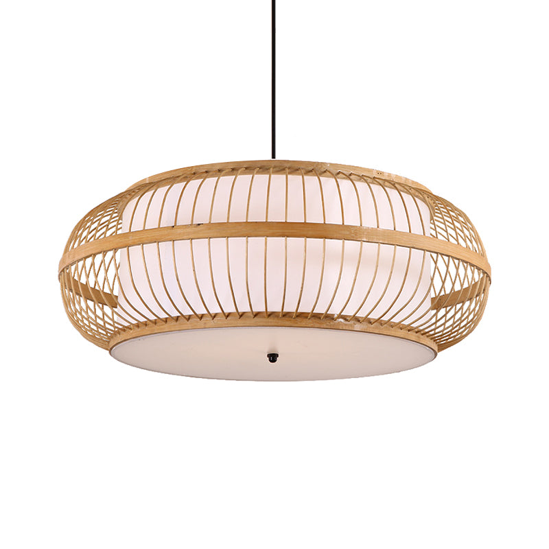 Rounded Drum Suspension Pendant Contemporary Bamboo 1 Bulb Wood Hanging Light Kit, 18"/21.5"/23.5" Wide Clearhalo 'Ceiling Lights' 'Modern Pendants' 'Modern' 'Pendant Lights' 'Pendants' Lighting' 276499