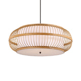 Rounded Drum Suspension Pendant Contemporary Bamboo 1 Bulb Wood Hanging Light Kit, 18"/21.5"/23.5" Wide Clearhalo 'Ceiling Lights' 'Modern Pendants' 'Modern' 'Pendant Lights' 'Pendants' Lighting' 276499