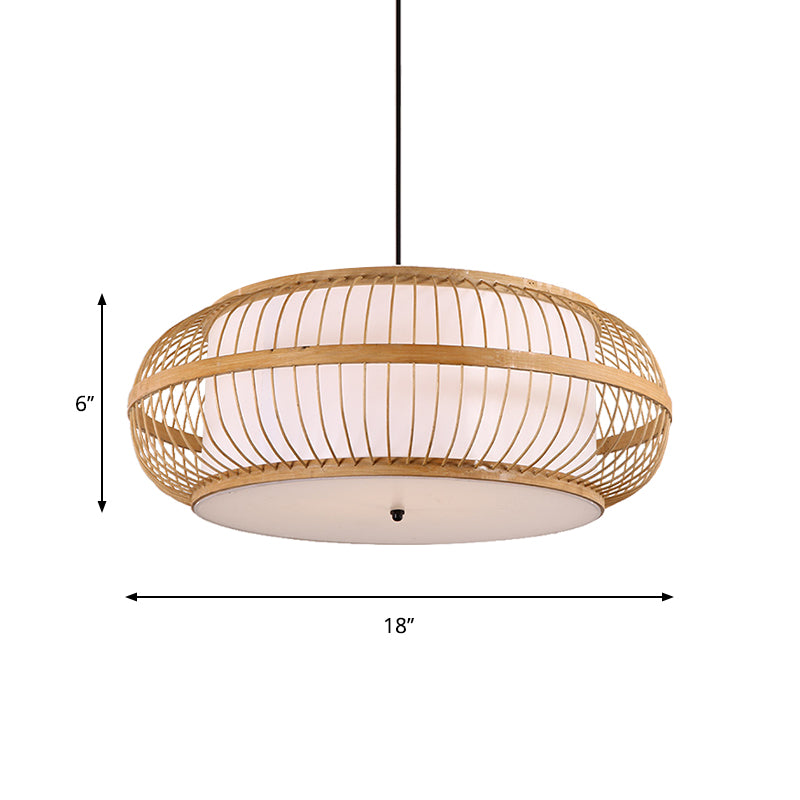 Rounded Drum Suspension Pendant Contemporary Bamboo 1 Bulb Wood Hanging Light Kit, 18"/21.5"/23.5" Wide Clearhalo 'Ceiling Lights' 'Modern Pendants' 'Modern' 'Pendant Lights' 'Pendants' Lighting' 276500