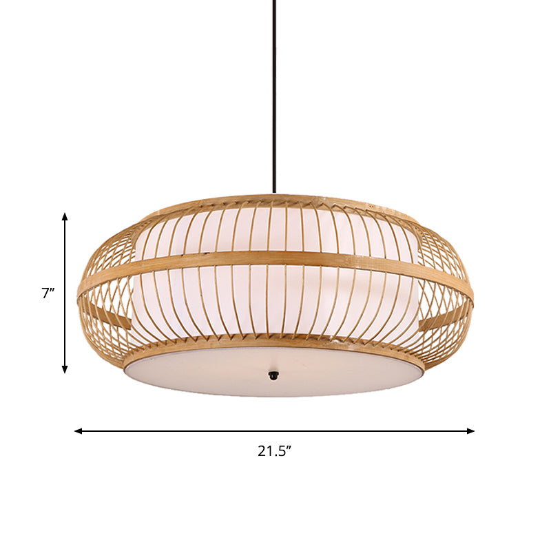 Rounded Drum Suspension Pendant Contemporary Bamboo 1 Bulb Wood Hanging Light Kit, 18"/21.5"/23.5" Wide Clearhalo 'Ceiling Lights' 'Modern Pendants' 'Modern' 'Pendant Lights' 'Pendants' Lighting' 276501