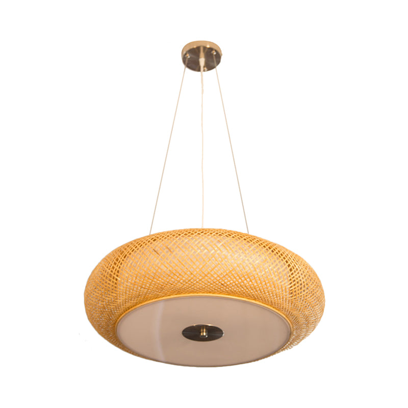 12"/16"/19.5" Wide Donut Ceiling Lamp Retro Bamboo 3 Bulbs Wood Hanging Light Fixture Clearhalo 'Ceiling Lights' 'Modern Pendants' 'Modern' 'Pendant Lights' 'Pendants' Lighting' 276508