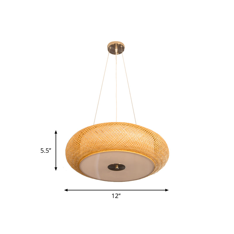 12"/16"/19.5" Wide Donut Ceiling Lamp Retro Bamboo 3 Bulbs Wood Hanging Light Fixture Clearhalo 'Ceiling Lights' 'Modern Pendants' 'Modern' 'Pendant Lights' 'Pendants' Lighting' 276509