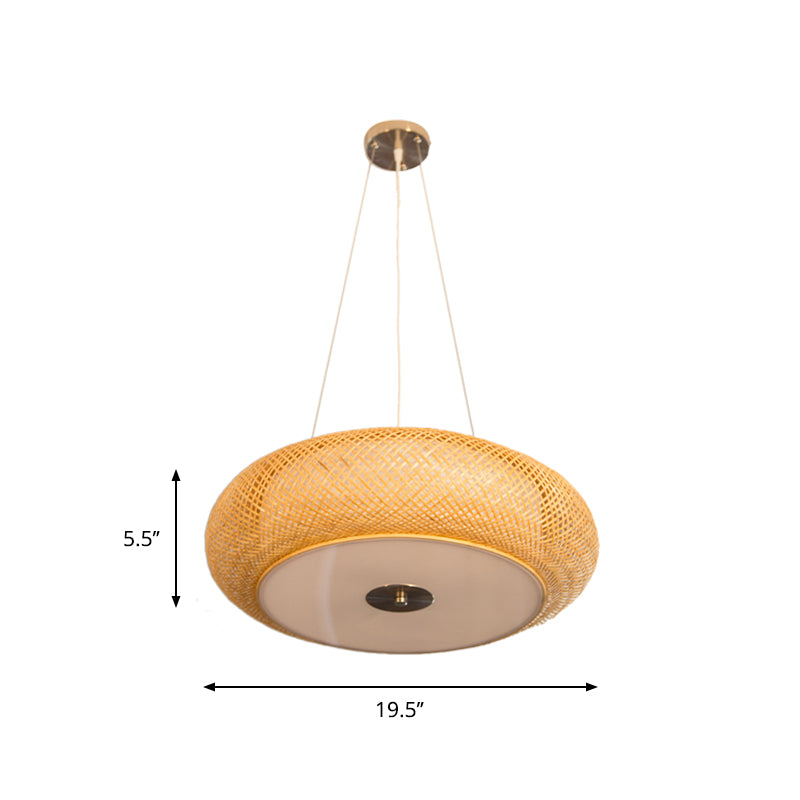 12"/16"/19.5" Wide Donut Ceiling Lamp Retro Bamboo 3 Bulbs Wood Hanging Light Fixture Clearhalo 'Ceiling Lights' 'Modern Pendants' 'Modern' 'Pendant Lights' 'Pendants' Lighting' 276511