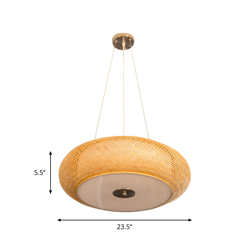 12"/16"/19.5" Wide Donut Ceiling Lamp Retro Bamboo 3 Bulbs Wood Hanging Light Fixture Clearhalo 'Ceiling Lights' 'Modern Pendants' 'Modern' 'Pendant Lights' 'Pendants' Lighting' 276512