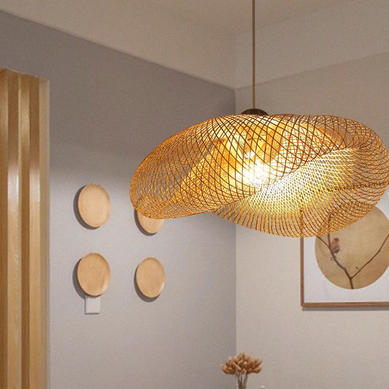 Modernism 1 Bulb Hanging Lamp Wood Handmade Pendant Light Fixture with Bamboo Shade Clearhalo 'Ceiling Lights' 'Modern Pendants' 'Modern' 'Pendant Lights' 'Pendants' Lighting' 276514