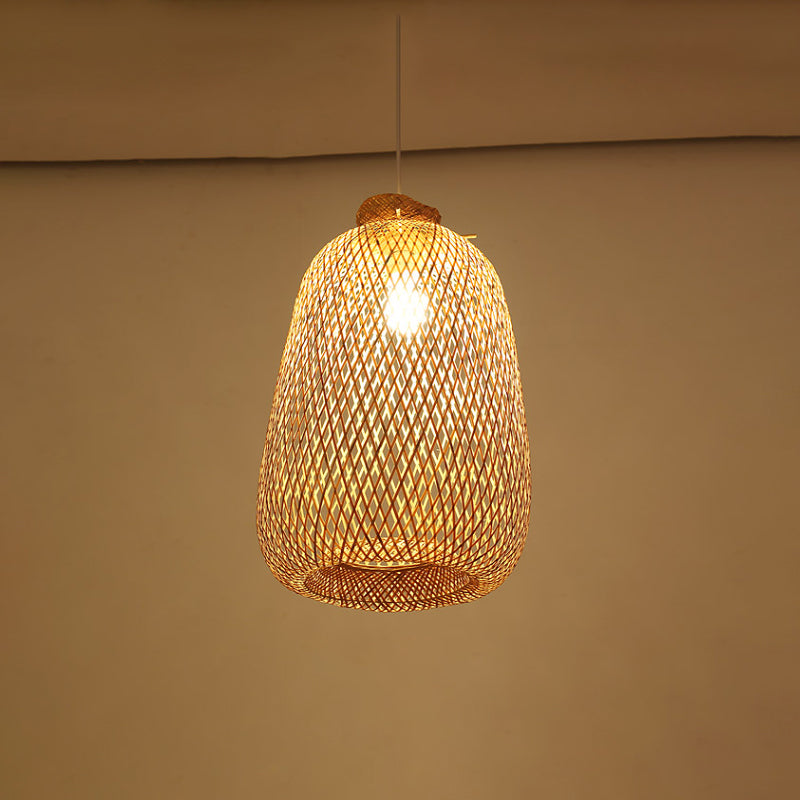 Modernism 1 Bulb Hanging Lamp Wood Handmade Pendant Light Fixture with Bamboo Shade Wood C Clearhalo 'Ceiling Lights' 'Modern Pendants' 'Modern' 'Pendant Lights' 'Pendants' Lighting' 276518