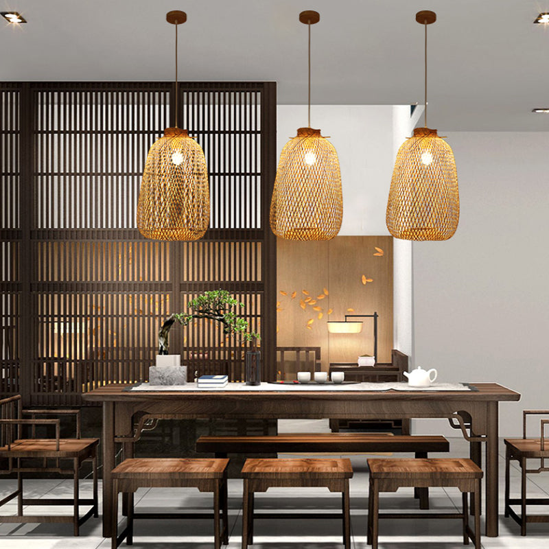 Modernism 1 Bulb Hanging Lamp Wood Handmade Pendant Light Fixture with Bamboo Shade Clearhalo 'Ceiling Lights' 'Modern Pendants' 'Modern' 'Pendant Lights' 'Pendants' Lighting' 276520