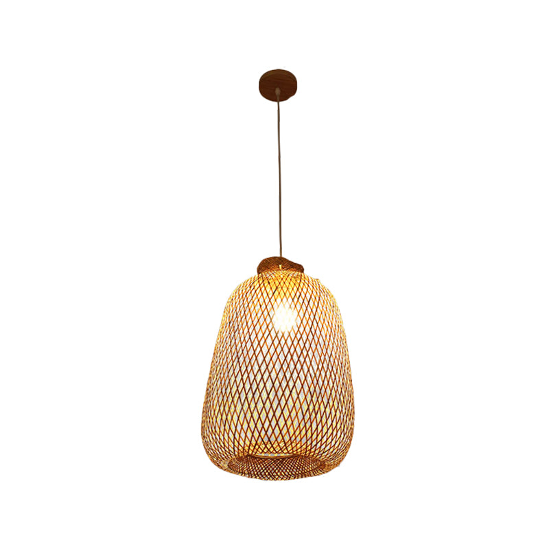 Modernism 1 Bulb Hanging Lamp Wood Handmade Pendant Light Fixture with Bamboo Shade Clearhalo 'Ceiling Lights' 'Modern Pendants' 'Modern' 'Pendant Lights' 'Pendants' Lighting' 276521