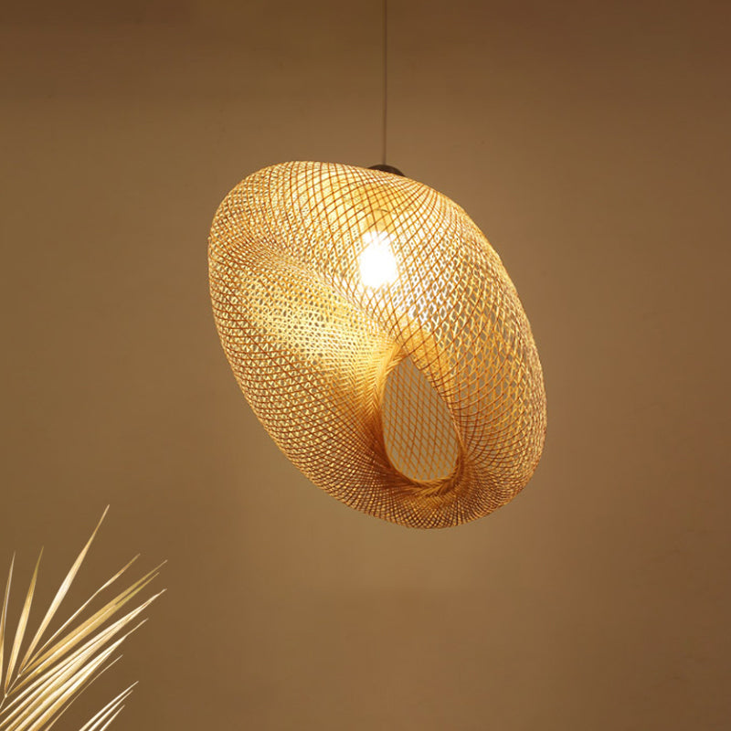 Modernism 1 Bulb Hanging Lamp Wood Handmade Pendant Light Fixture with Bamboo Shade Wood B Clearhalo 'Ceiling Lights' 'Modern Pendants' 'Modern' 'Pendant Lights' 'Pendants' Lighting' 276523