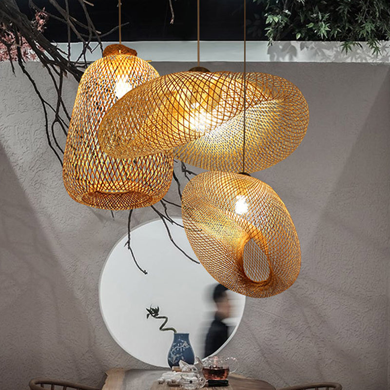 Modernism 1 Bulb Hanging Lamp Wood Handmade Pendant Light Fixture with Bamboo Shade Clearhalo 'Ceiling Lights' 'Modern Pendants' 'Modern' 'Pendant Lights' 'Pendants' Lighting' 276524