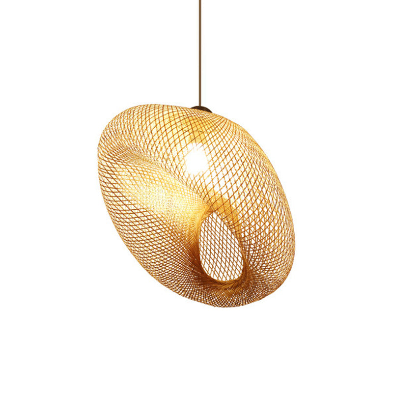 Modernism 1 Bulb Hanging Lamp Wood Handmade Pendant Light Fixture with Bamboo Shade Clearhalo 'Ceiling Lights' 'Modern Pendants' 'Modern' 'Pendant Lights' 'Pendants' Lighting' 276527