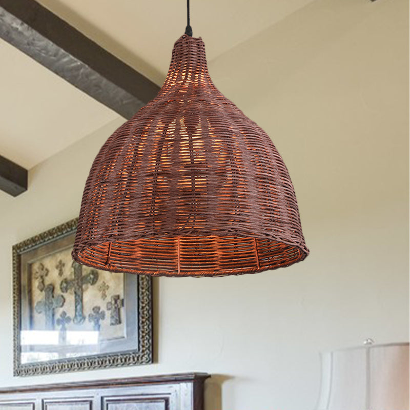 Bamboo Basket/Trumpet Hanging Lamp Contemporary 1 Head Wood Ceiling Pendant Light for Restaurant Clearhalo 'Ceiling Lights' 'Modern Pendants' 'Modern' 'Pendant Lights' 'Pendants' Lighting' 276537