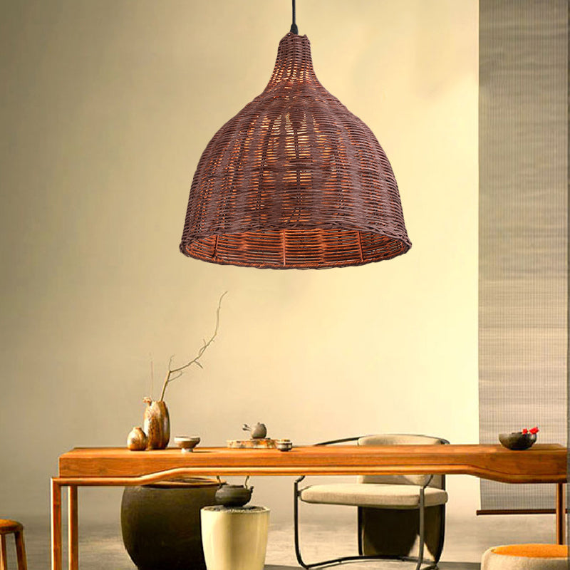 Bamboo Basket/Trumpet Hanging Lamp Contemporary 1 Head Wood Ceiling Pendant Light for Restaurant Clearhalo 'Ceiling Lights' 'Modern Pendants' 'Modern' 'Pendant Lights' 'Pendants' Lighting' 276538