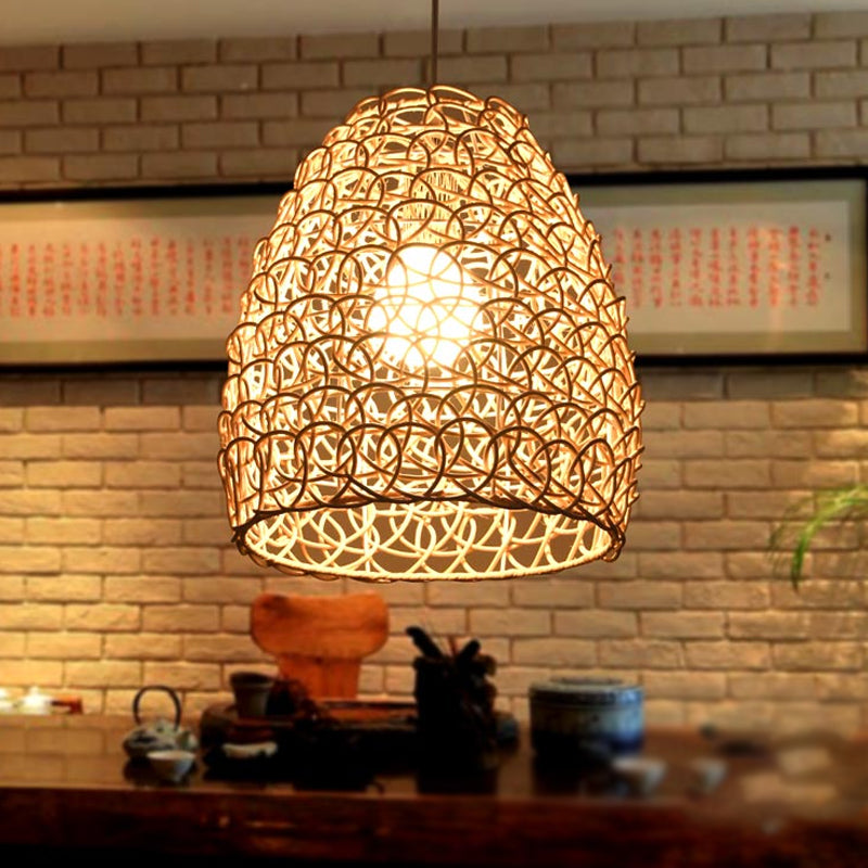 Bamboo Basket/Trumpet Hanging Lamp Contemporary 1 Head Wood Ceiling Pendant Light for Restaurant Wood A Clearhalo 'Ceiling Lights' 'Modern Pendants' 'Modern' 'Pendant Lights' 'Pendants' Lighting' 276541