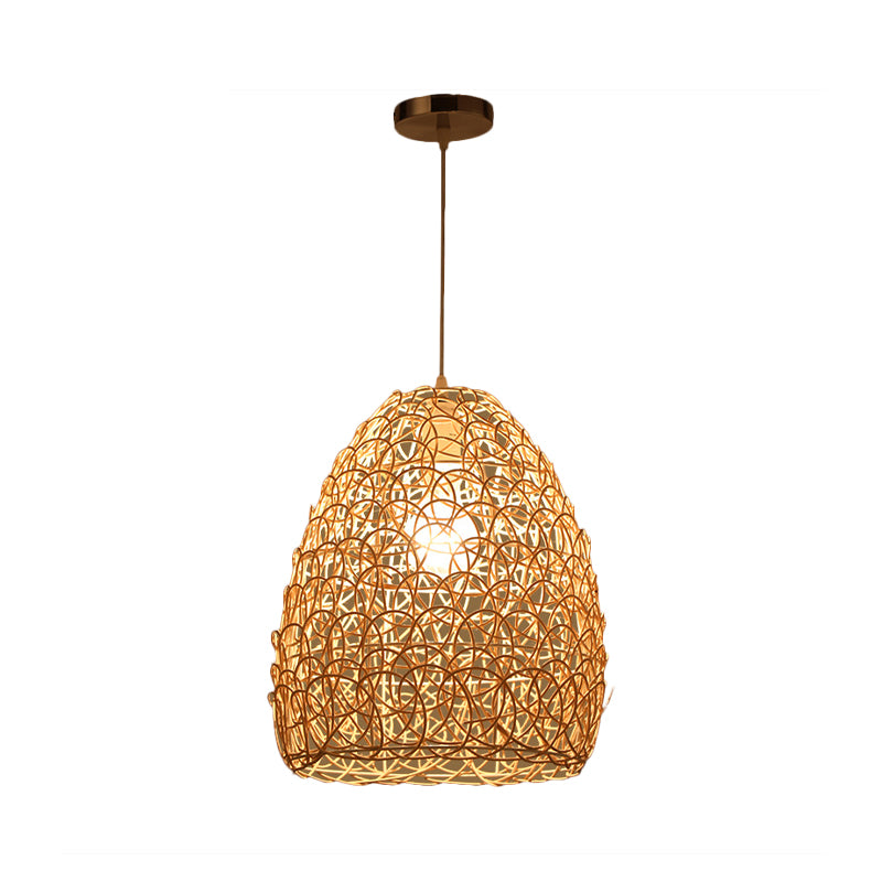 Bamboo Basket/Trumpet Hanging Lamp Contemporary 1 Head Wood Ceiling Pendant Light for Restaurant Clearhalo 'Ceiling Lights' 'Modern Pendants' 'Modern' 'Pendant Lights' 'Pendants' Lighting' 276545