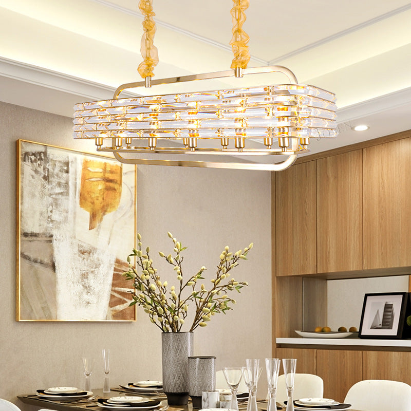 Gold Rectangle Island Lamp Modernist 8 Heads Crystal Pendant Light Fixture for Living Room Clearhalo 'Ceiling Lights' 'Island Lights' Lighting' 276548