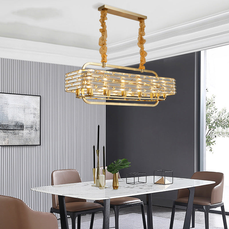 Gold Rectangle Island Lamp Modernist 8 Heads Crystal Pendant Light Fixture for Living Room Clearhalo 'Ceiling Lights' 'Island Lights' Lighting' 276550