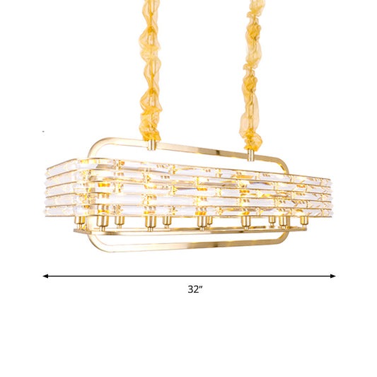 Gold Rectangle Island Lamp Modernist 8 Heads Crystal Pendant Light Fixture for Living Room Clearhalo 'Ceiling Lights' 'Island Lights' Lighting' 276552