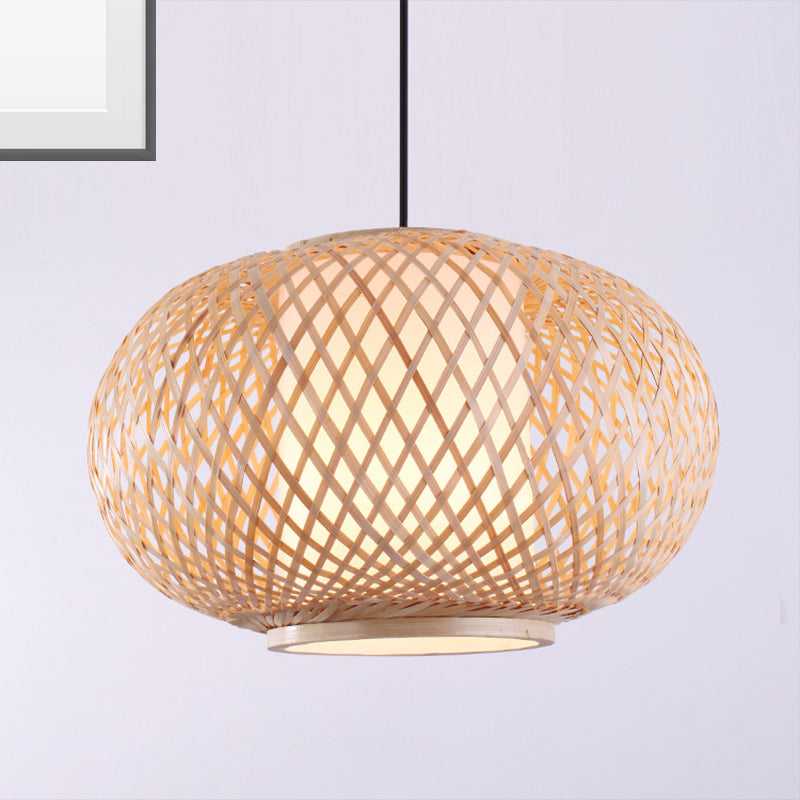 Lantern Pendant Lighting Tradition Bamboo 1 Bulb 16"/19.5" Wide Wood Hanging Lamp Kit Wood 16" Clearhalo 'Ceiling Lights' 'Modern Pendants' 'Modern' 'Pendant Lights' 'Pendants' Lighting' 276554