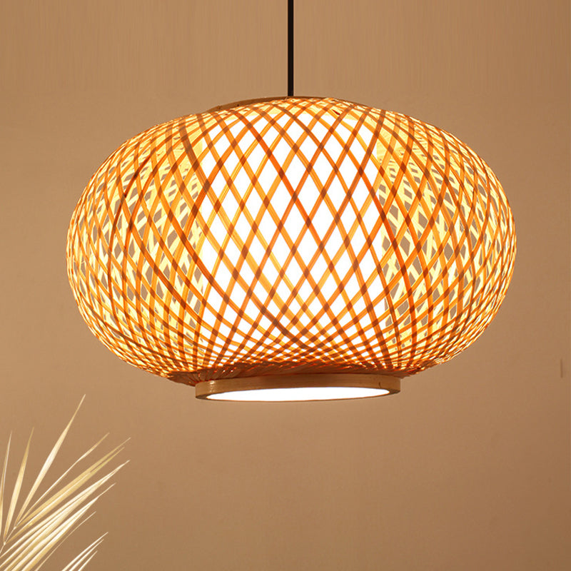 Lantern Pendant Lighting Tradition Bamboo 1 Bulb 16"/19.5" Wide Wood Hanging Lamp Kit Clearhalo 'Ceiling Lights' 'Modern Pendants' 'Modern' 'Pendant Lights' 'Pendants' Lighting' 276555