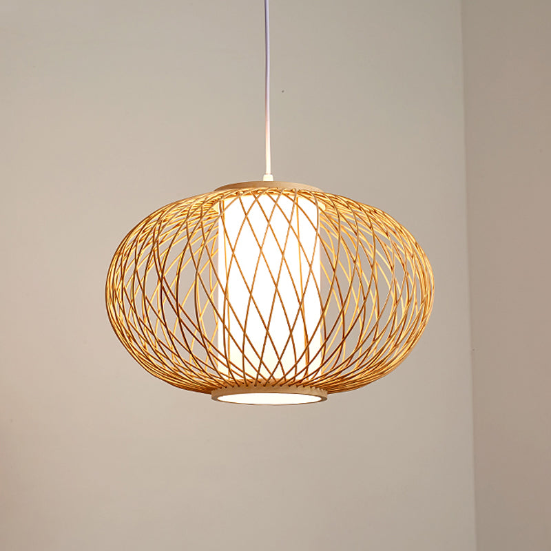 Lantern Pendant Lighting Tradition Bamboo 1 Bulb 16"/19.5" Wide Wood Hanging Lamp Kit Wood 19.5" Clearhalo 'Ceiling Lights' 'Modern Pendants' 'Modern' 'Pendant Lights' 'Pendants' Lighting' 276561