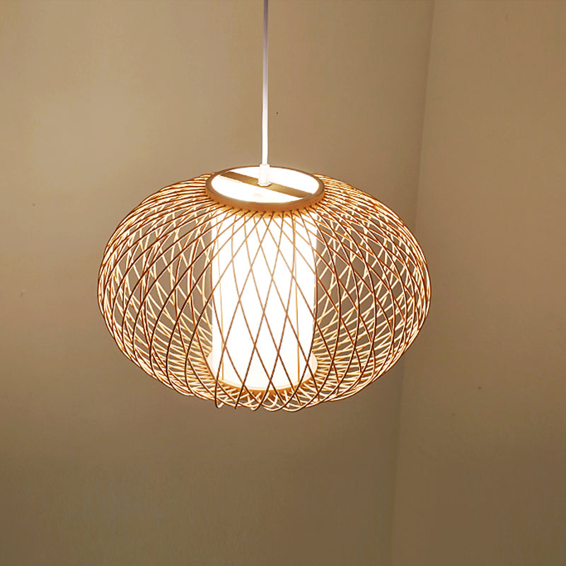 Lantern Pendant Lighting Tradition Bamboo 1 Bulb 16"/19.5" Wide Wood Hanging Lamp Kit Clearhalo 'Ceiling Lights' 'Modern Pendants' 'Modern' 'Pendant Lights' 'Pendants' Lighting' 276562