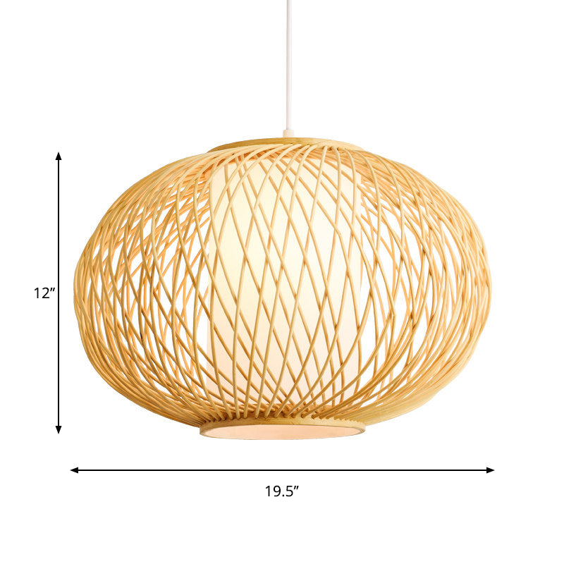 Lantern Pendant Lighting Tradition Bamboo 1 Bulb 16"/19.5" Wide Wood Hanging Lamp Kit Clearhalo 'Ceiling Lights' 'Modern Pendants' 'Modern' 'Pendant Lights' 'Pendants' Lighting' 276566