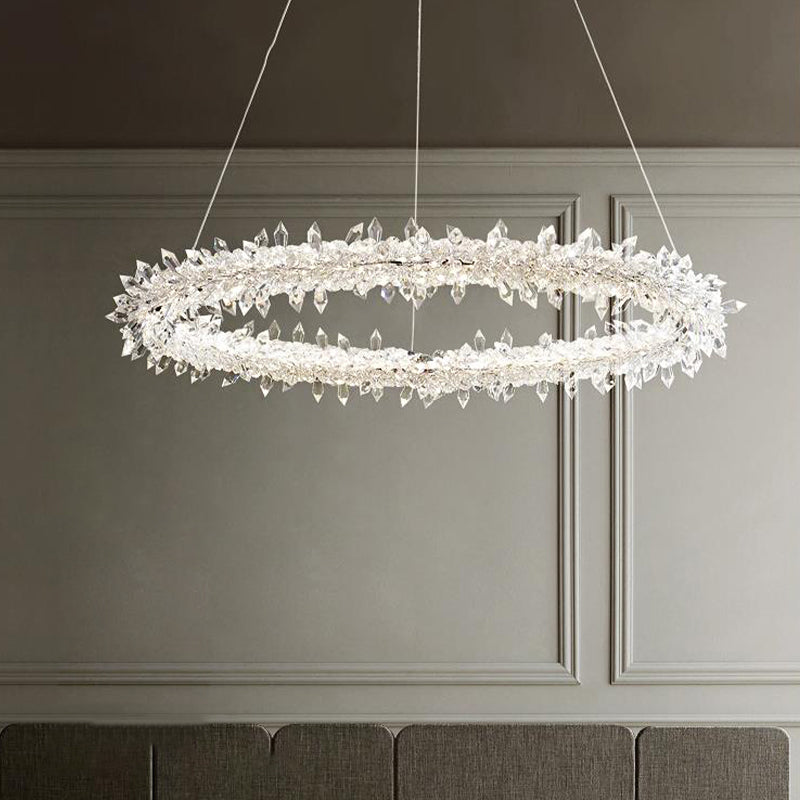 Brass Circular Chandelier Lamp Modernist LED Crystal Ceiling Pendant Light for Living Room Brass Clearhalo 'Ceiling Lights' 'Chandeliers' 'Modern Chandeliers' 'Modern' Lighting' 276573