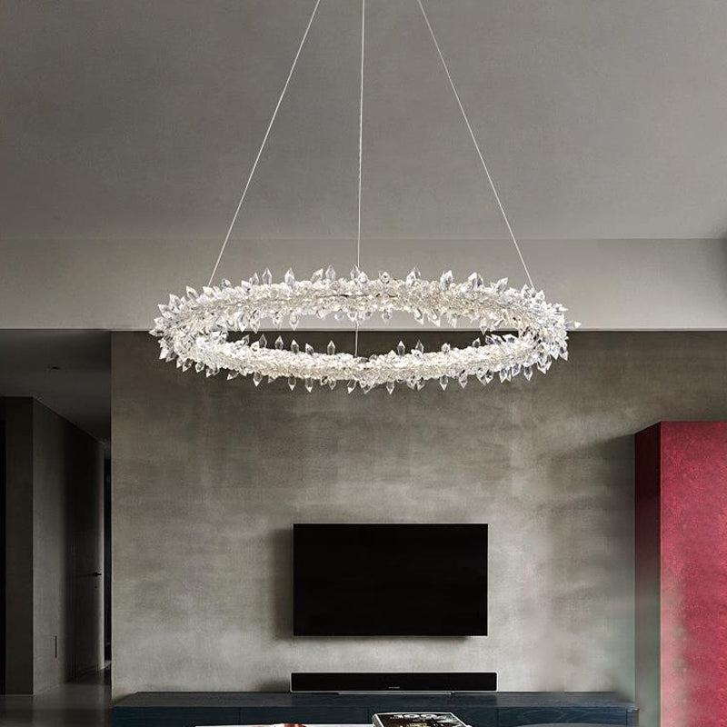 Brass Circular Chandelier Lamp Modernist LED Crystal Ceiling Pendant Light for Living Room Clearhalo 'Ceiling Lights' 'Chandeliers' 'Modern Chandeliers' 'Modern' Lighting' 276575