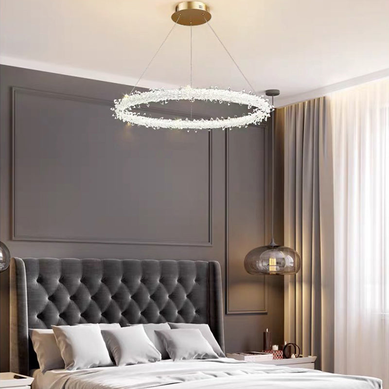 Brass Circular Chandelier Lamp Modernist LED Crystal Ceiling Pendant Light for Living Room Clearhalo 'Ceiling Lights' 'Chandeliers' 'Modern Chandeliers' 'Modern' Lighting' 276576