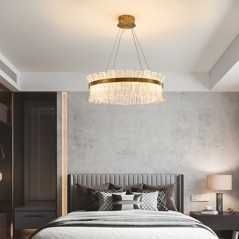 Round Ceiling Chandelier Contemporary Crystal LED Brass Hanging Pendant Light for Living Room Clearhalo 'Ceiling Lights' 'Chandeliers' 'Modern Chandeliers' 'Modern' Lighting' 276583