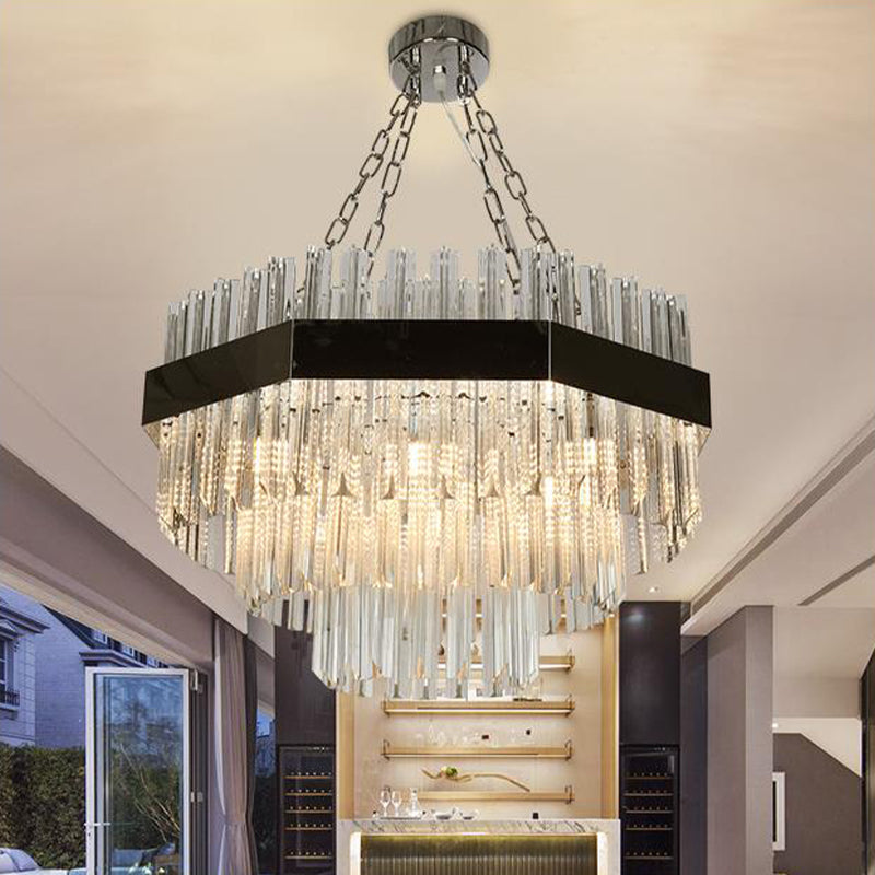 Layered Chandelier Lighting Modern Beveled Crystal 10 Bulbs Suspension Pendant Light in Silver Silver Clearhalo 'Ceiling Lights' 'Chandeliers' 'Modern Chandeliers' 'Modern' Lighting' 276587